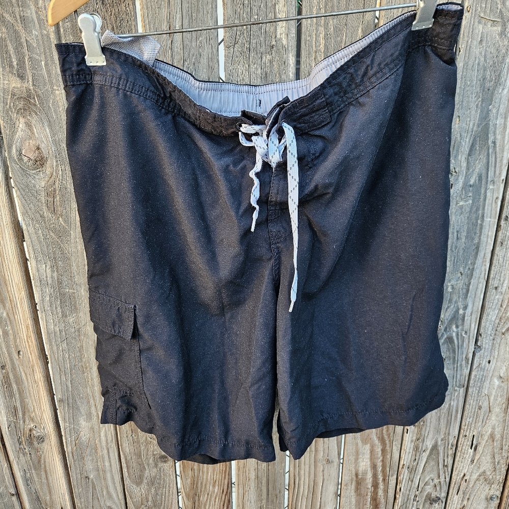 Merona Men's Black Drawstring Cargo Swim Shorts Size L - Picture 4 of 16